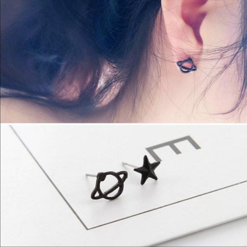 Black Planet and Star Earrings